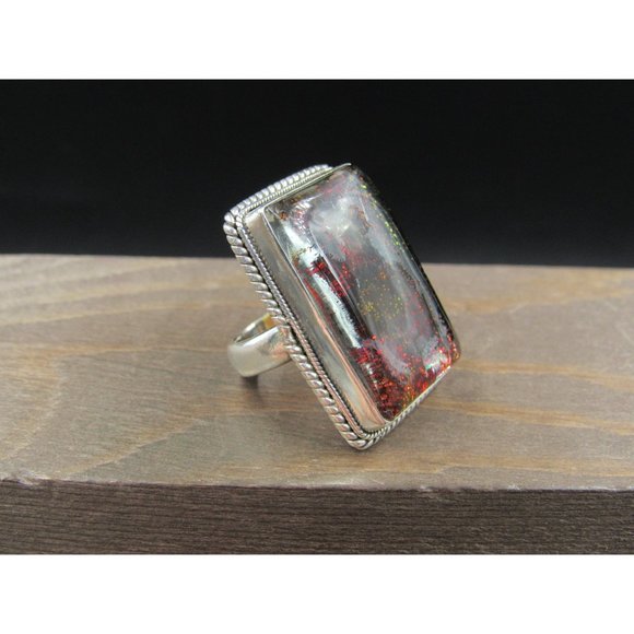 Size 4.5 Sterling Silver Large Handmade Glass Resin Band Ring Vintage Statement - Picture 2 of 9